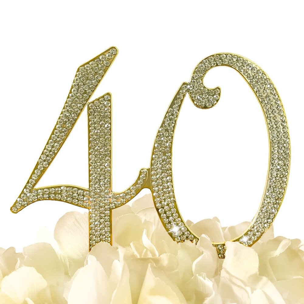 Rhinestone Cake Topper - Number 40 - Gold Metal with Czech Rhinestones
